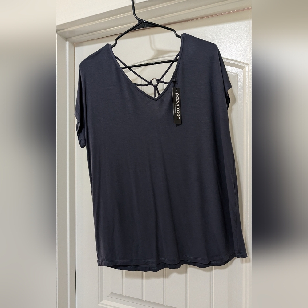 Papermoon Charcoal V-Neck Tee with Strappy Back